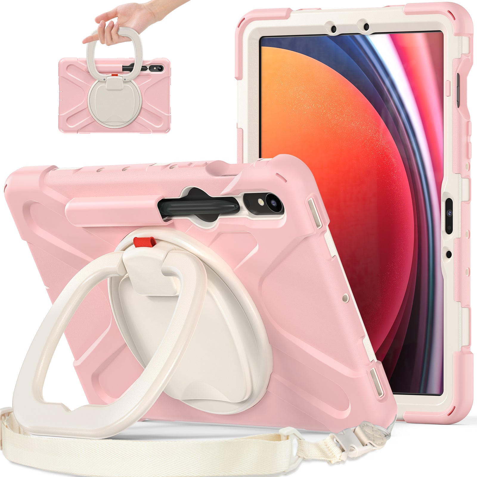 Til Samsung Galaxy Tab S9 S8 S7 PC Silikone Beskyttelsesetui Roterende Kickstand Robust tabletcover med skulderrem Til Samsung Galaxy Tab S9 S8 S7 PC Silikone Beskyttelsesetui Roterende Kickstand Robust tabletcover med skulderrem